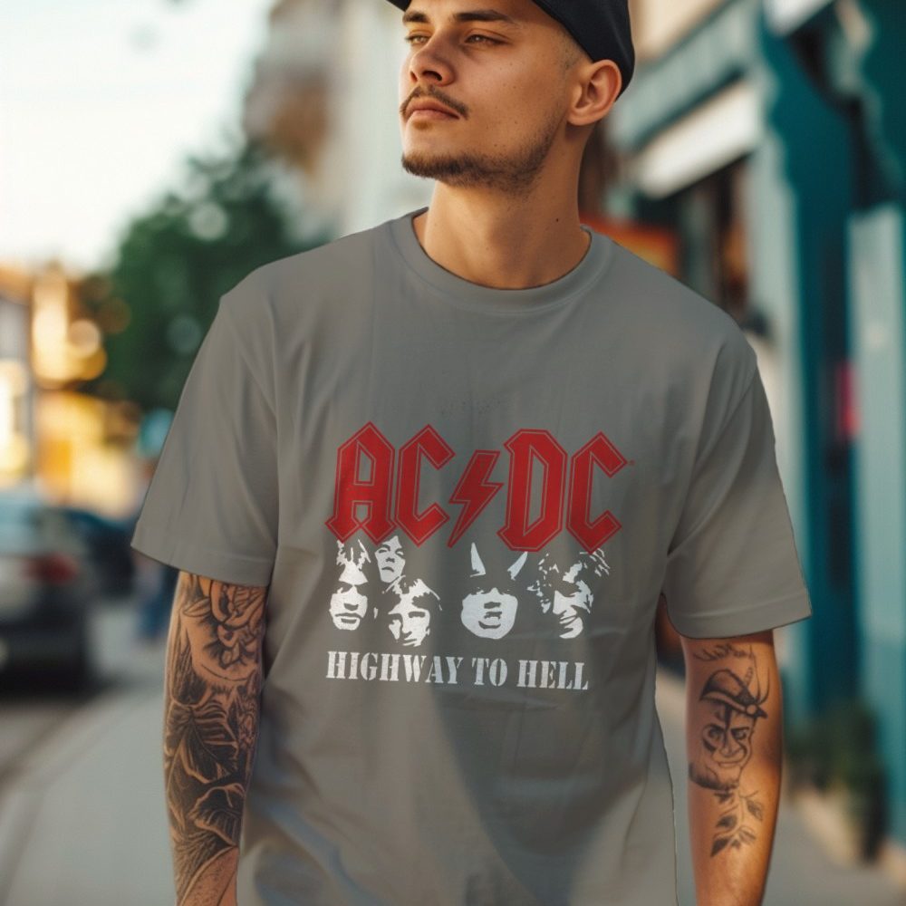 T-shirt  Homme ACDC avec un design de ACDC Highway to Hell blanc