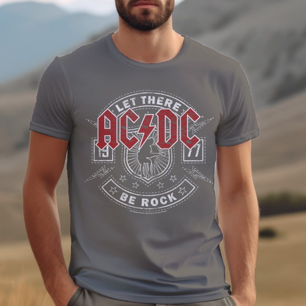 T-shirt Homme ACDC avec un design de ACDC Let There Be Rock blanc