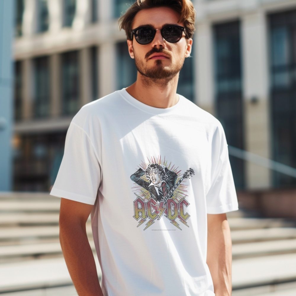T-shirt Homme ACDC avec un design de ACDC Guitare noir