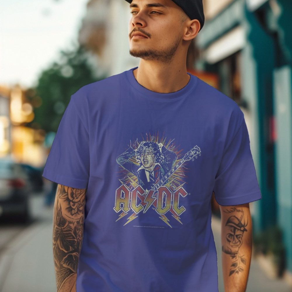 T-shirt Homme ACDC avec un design de ACDC Guitare blanc