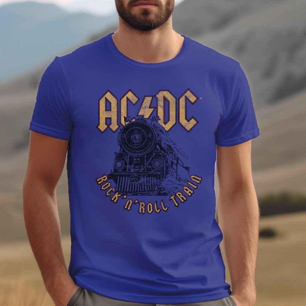 T-shirt Homme ACDC avec un design de ACDC Rock n' Roll Train noir