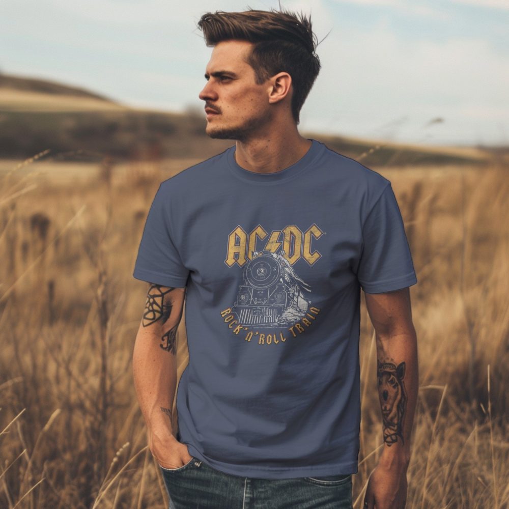 T-shirt Homme ACDC avec un design de ACDC Rock n' Roll Train blanc
