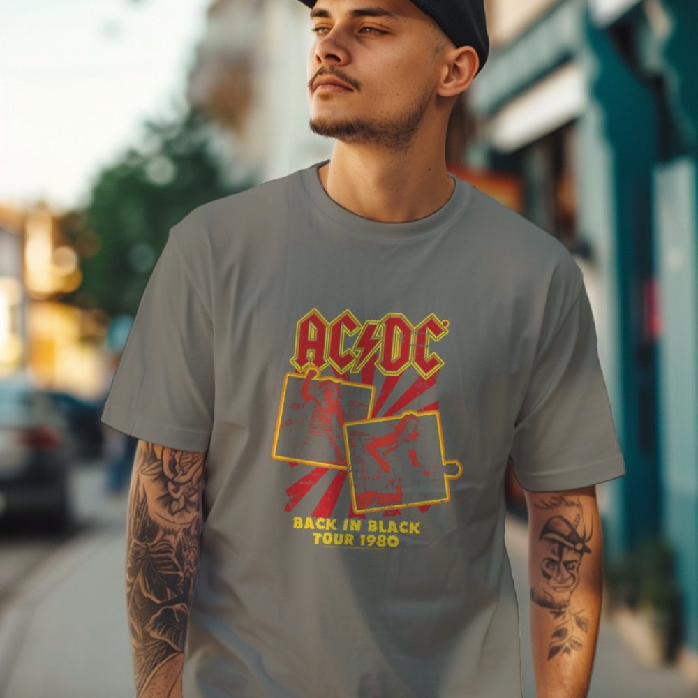 T-shirt Homme ACDC avec un design de ACDC Back in Black Tour 1980