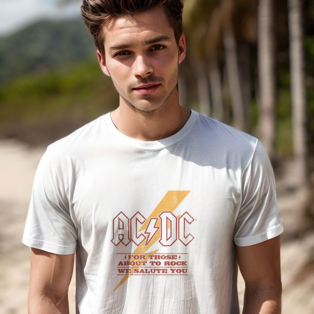 T-shirt Homme ACDC avec un design de ACDC For those About To Rock jaune