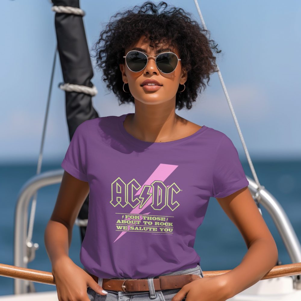 T-shirt Femme ACDC avec un design de ACDC For those About To Rock rose
