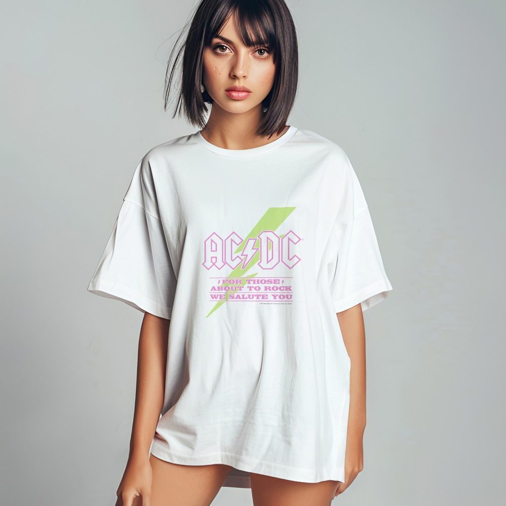 T-shirt bio oversize Femme ACDC avec un design de ACDC For those About To Rock vert