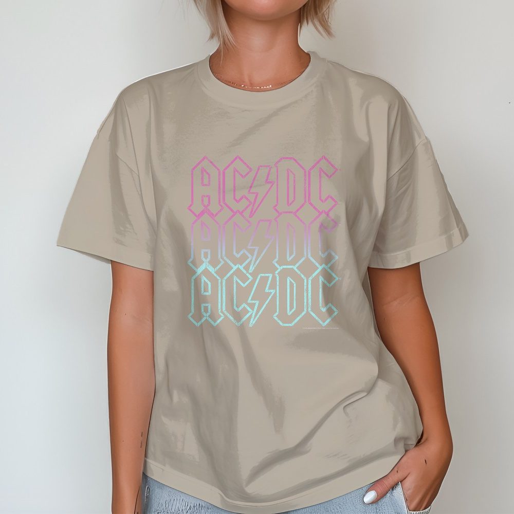 T-shirt bio oversize Femme ACDC avec un design de ACDC Contour rose bleu