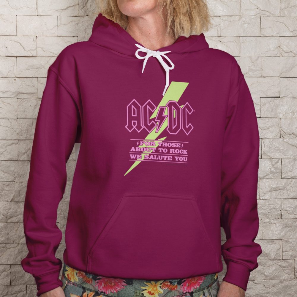 Sweat-shirt à capuche Femme ACDC avec un design de ACDC For those About To Rock vert