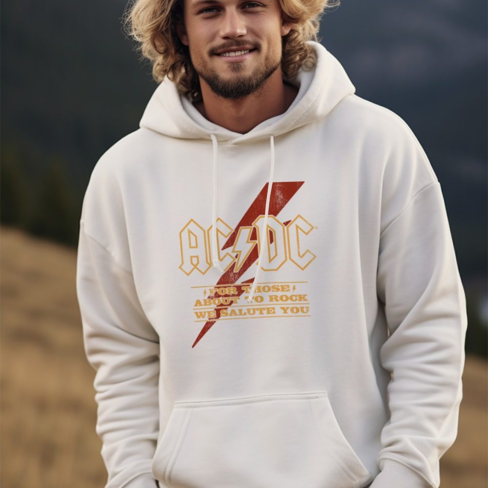 Sweat-shirt à capuche Homme ACDC avec un design de ACDC For those About To Rock rouge.