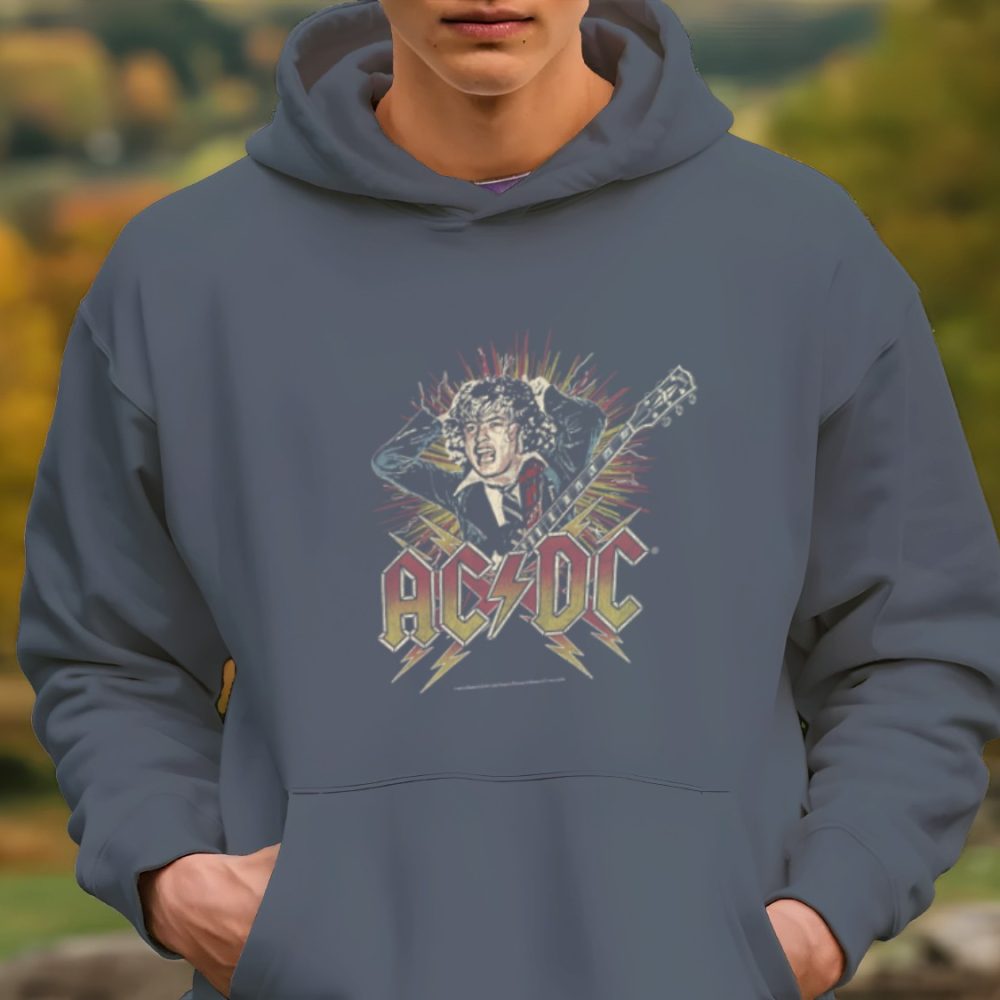 Sweat-shirt à capuche Homme ACDC avec un design de ACDC Guitare blanc