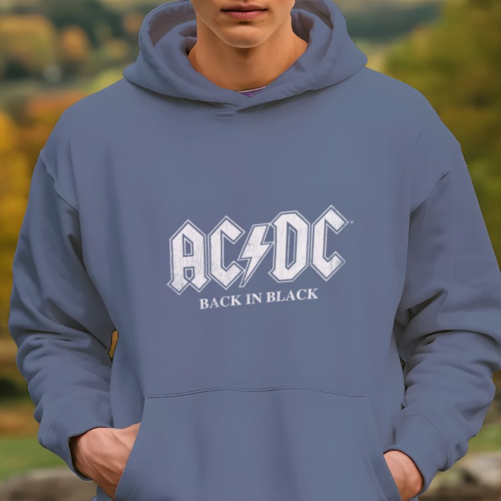 Sweat-shirt à capuche Homme ACDC avec un design de ACDC Back in Black blanc