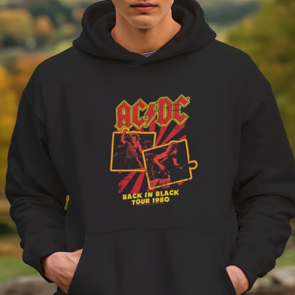 Sweat-shirt à capuche Homme ACDC avec un design de ACDC Back in Black Tour 1980