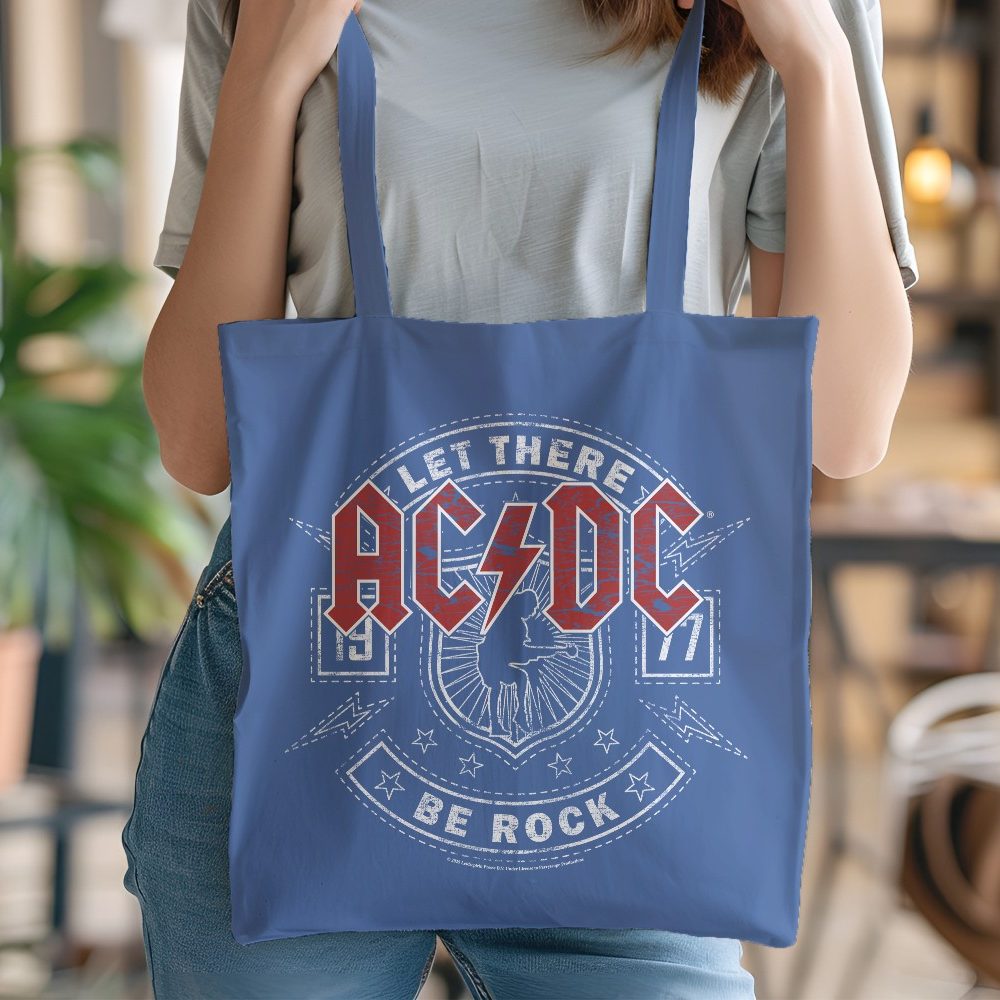 Tote bag coton bio ACDC avec un design de ACDC Let There Be Rock blanc