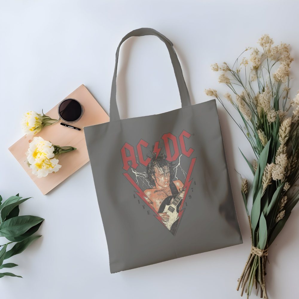 Tote bag coton bio ACDC avec un design de ACDC Live 1974 noir