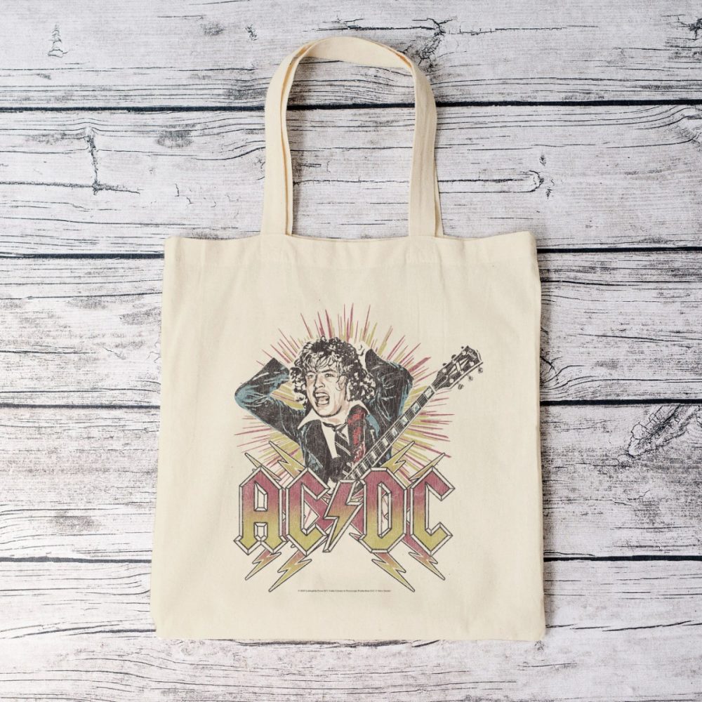 Tote bag coton bio ACDC avec un design de ACDC Guitare noir