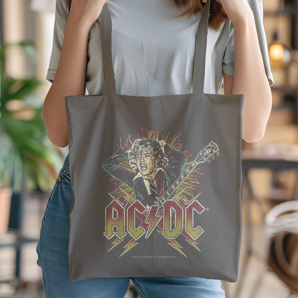 Tote bag coton bio ACDC avec un design de ACDC Guitare blanc