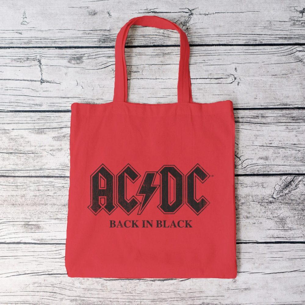 Tote bag coton bio ACDC avec un design de ACDC Back in Black noir