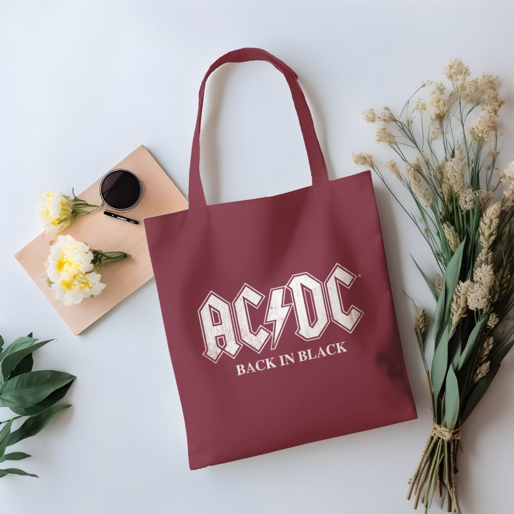 Tote bag coton bio ACDC avec un design de ACDC Back in Black blanc