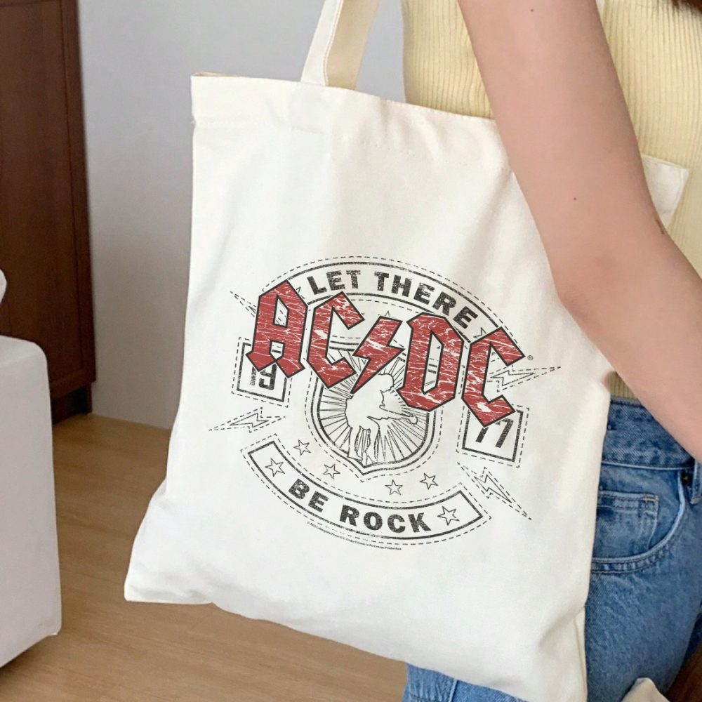 Tote bag coton bio ACDC avec un design de ACDC Let There Be Rock noir