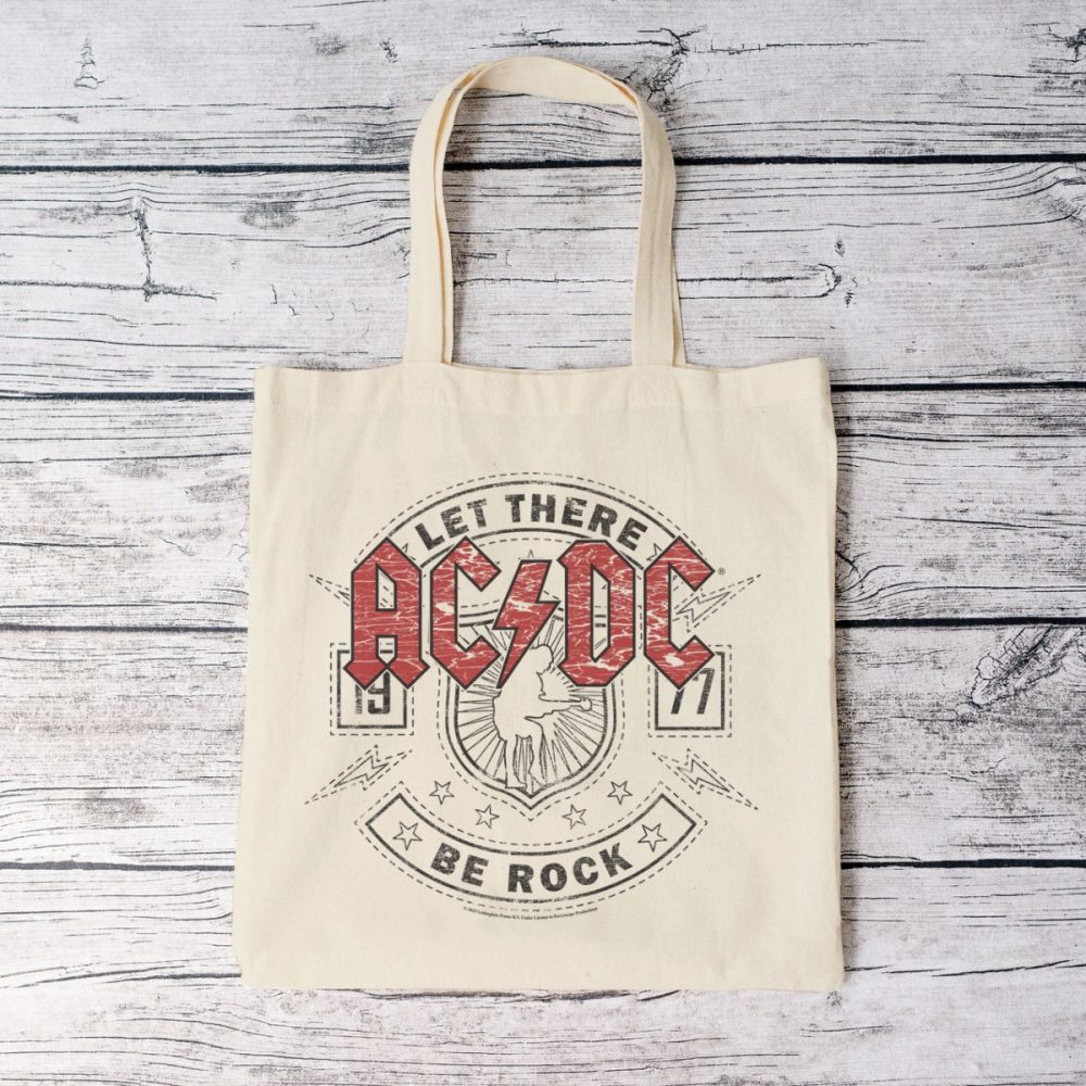 Tote bag coton bio ACDC avec un design de ACDC Let There Be Rock noir