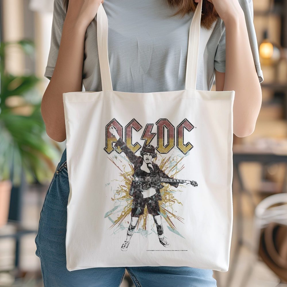 Tote bag coton bio ACDC avec un design de ACDC Rock noir