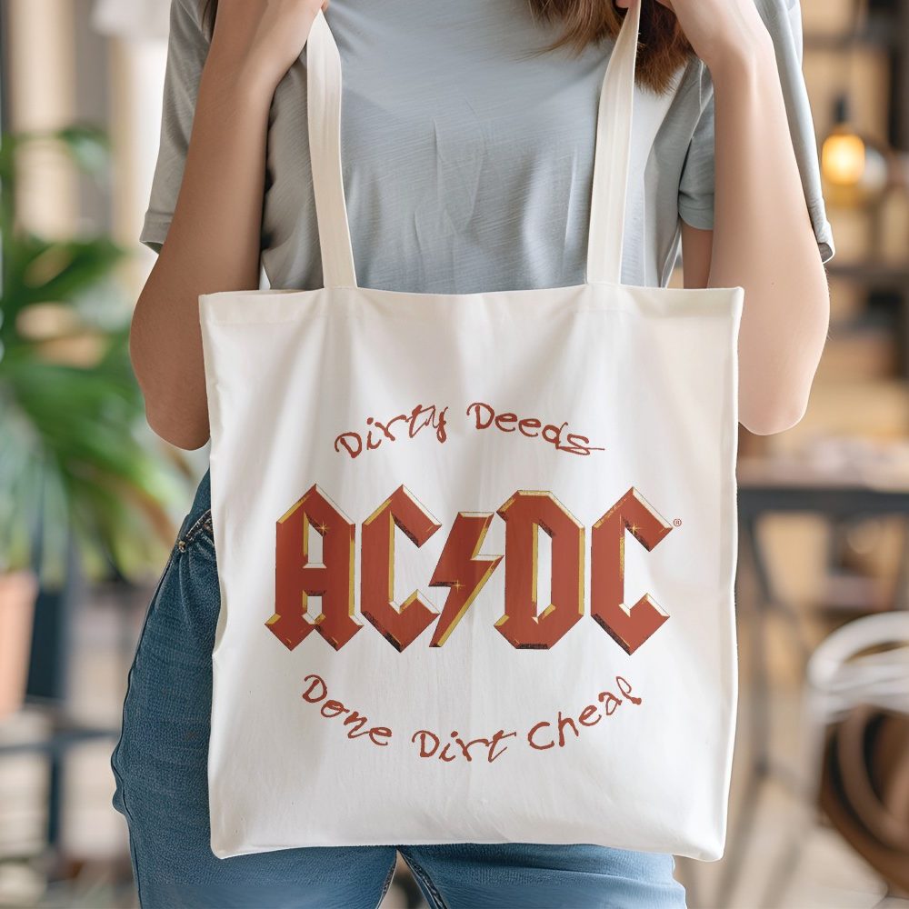 Tote bag coton bio ACDC avec un design de ACDC Dirty Deeds Done Dirt Cheap