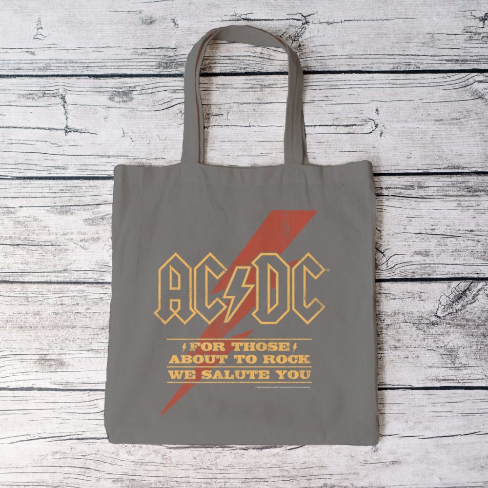 Tote bag coton bio ACDC avec un design de ACDC For those About To Rock rouge