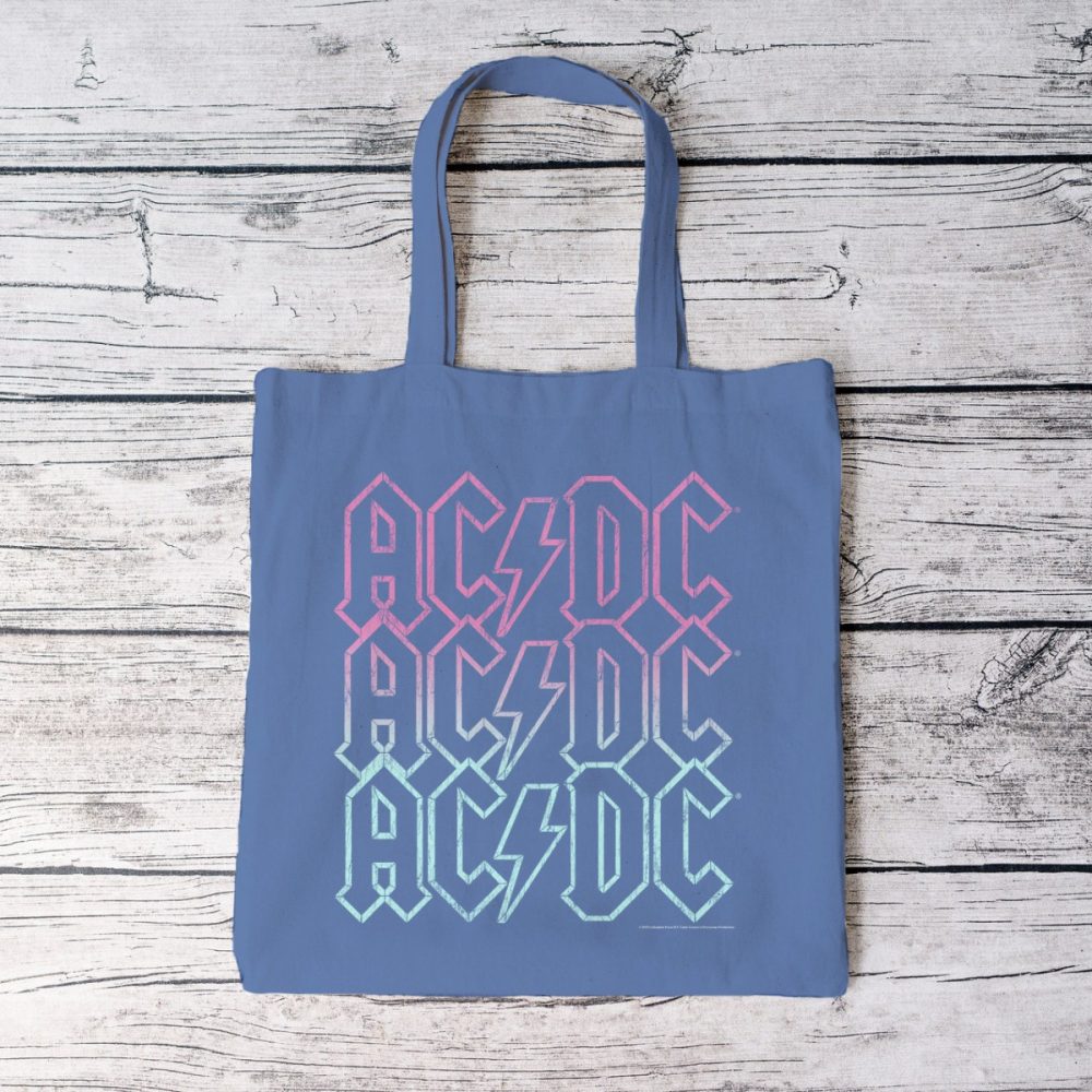 Tote bag coton bio ACDC avec un design de ACDC Contour rose bleu