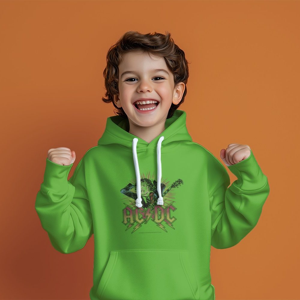 Pull à capuche Enfant ACDC avec un design de ACDC Guitare noir