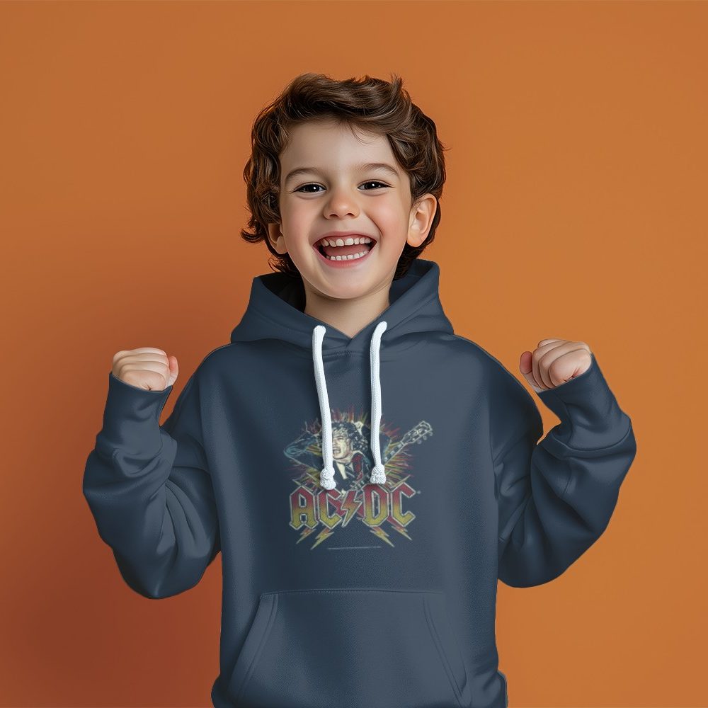 Pull à capuche Enfant ACDC avec un design de ACDC Guitare blanc