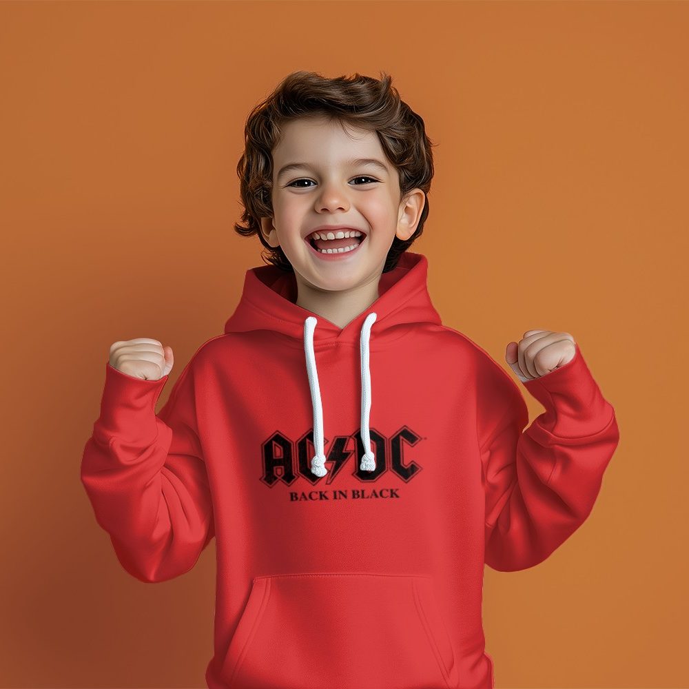 Pull à capuche Enfant ACDC avec un design de ACDC Back in Black noir