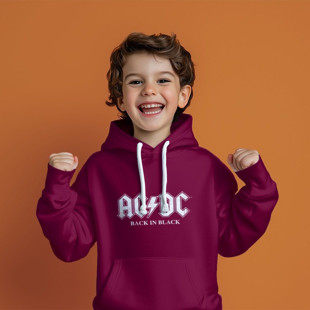 Pull à capuche Enfant ACDC avec un design de ACDC Back in Black blanc