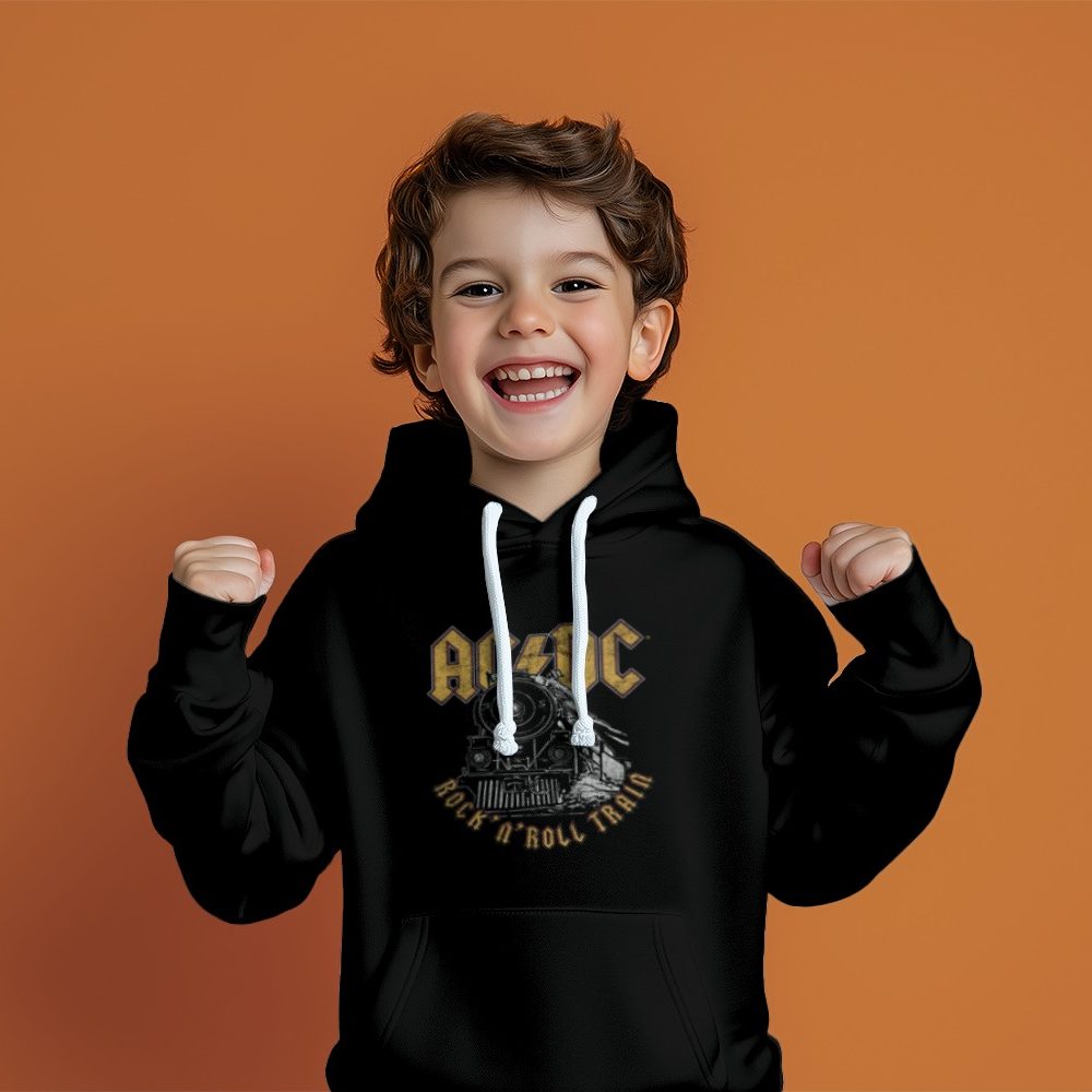 Pull à capuche Enfant ACDC avec un design de ACDC Rock n' Roll Train blanc