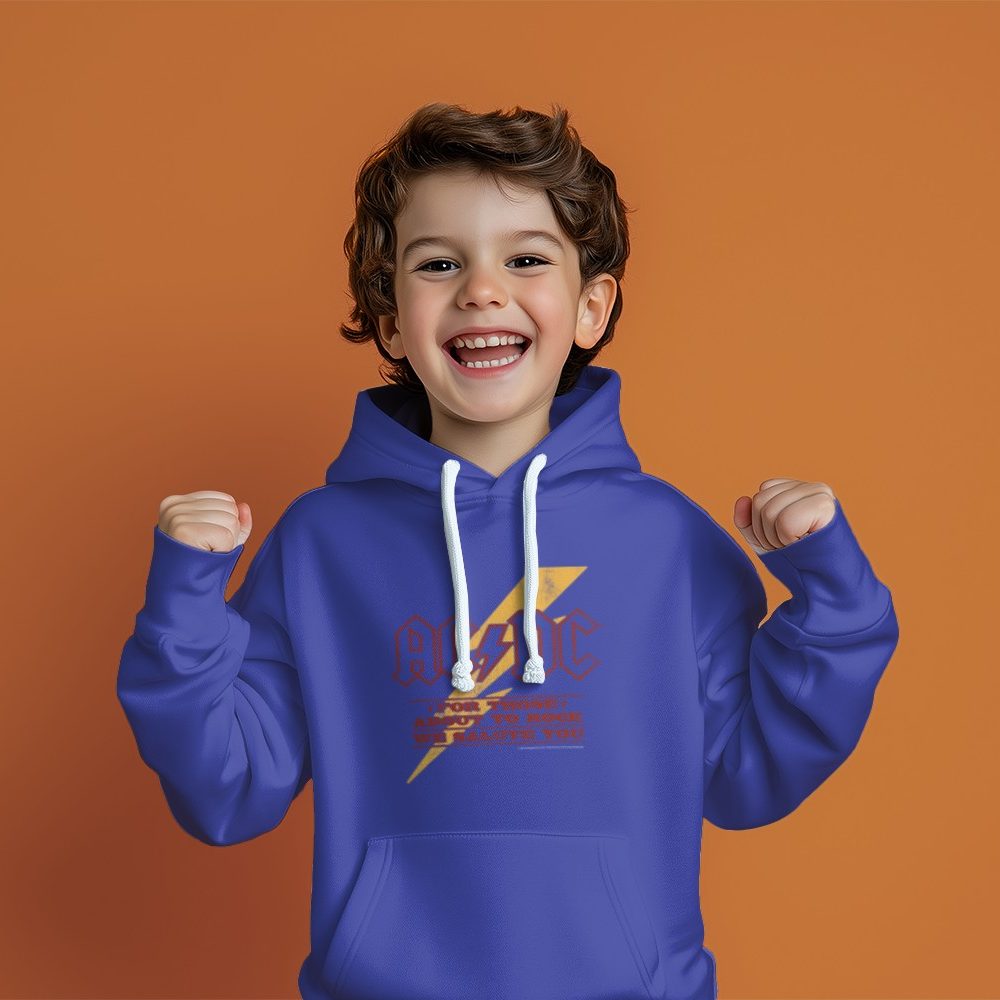 Pull à capuche Enfant ACDC avec un design de ACDC For those About To Rock jaune