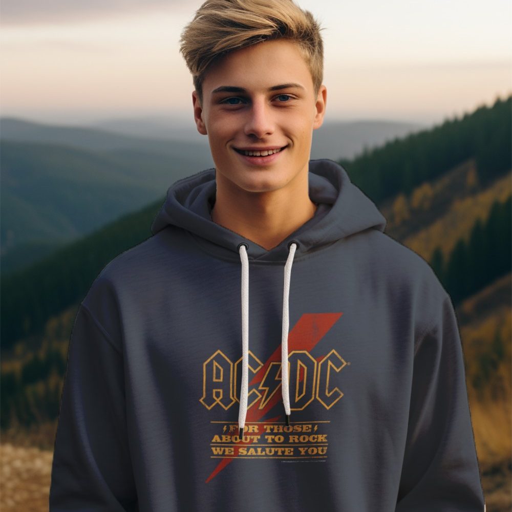 Pull à capuche Enfant ACDC avec un design de ACDC For those About To Rock rouge