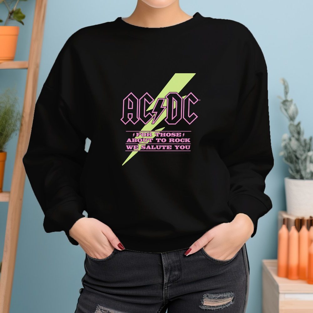 Sweat oversize coton bio Femme ACDC avec un design de ACDC For those About To Rock vert