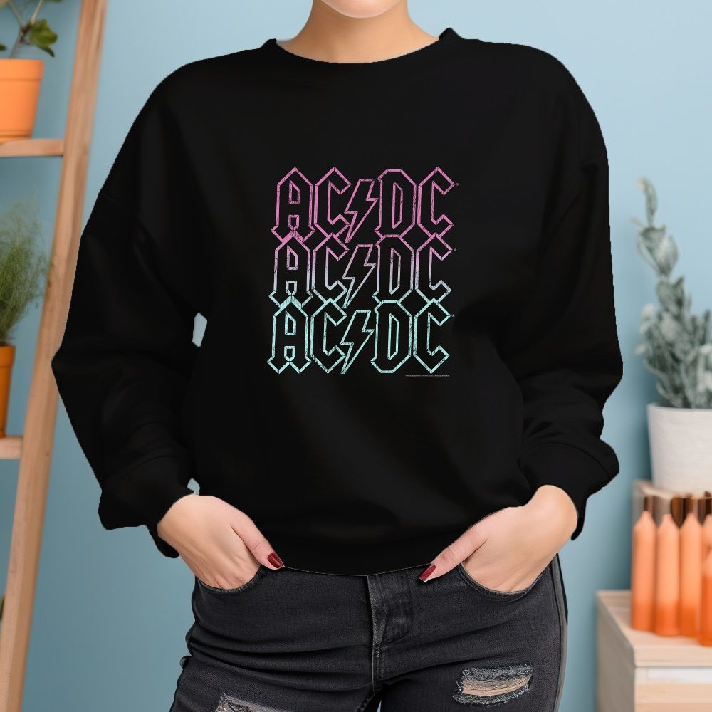 Sweat oversize coton bio Femme ACDC avec un design de ACDC Contour rose bleu