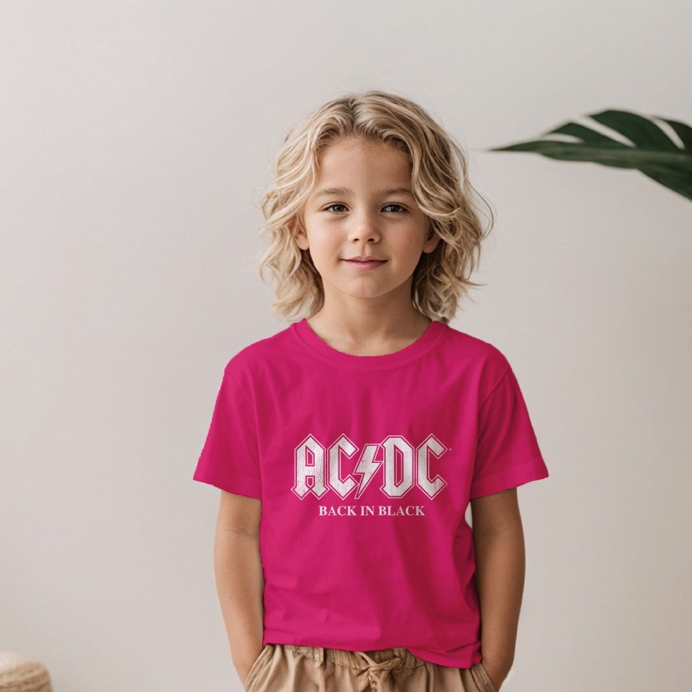 T-shirt Enfant ACDC avec un design de ACDC Back in Black blanc