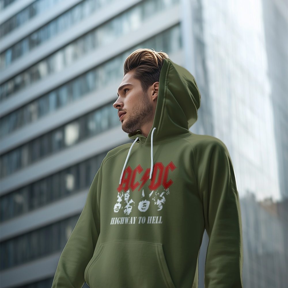 Sweat-shirt à capuche Homme ACDC avec un design de ACDC Highway to Hell blanc