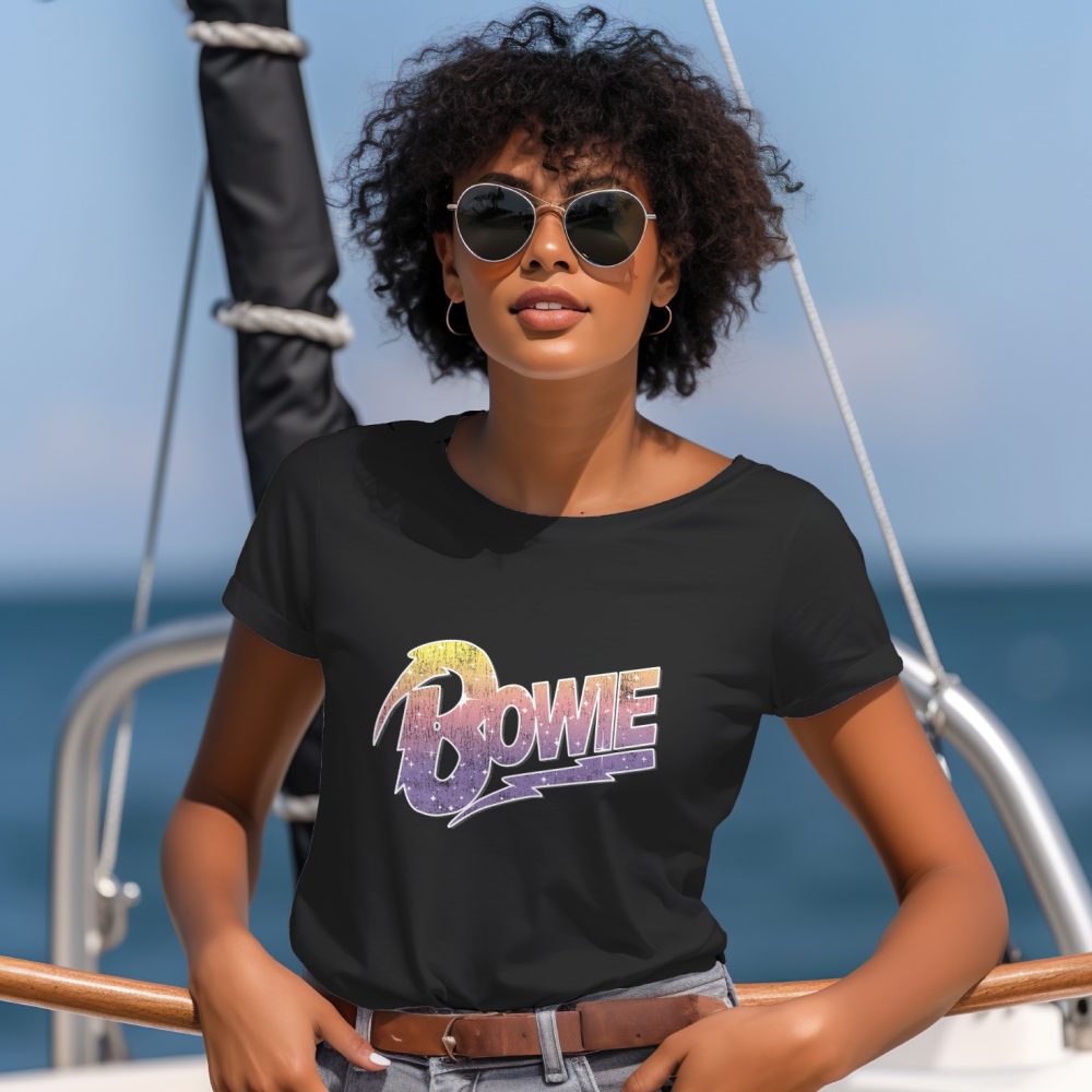 T-shirt Femme Bowie avec un design de Bowie Dégradé jaune violet