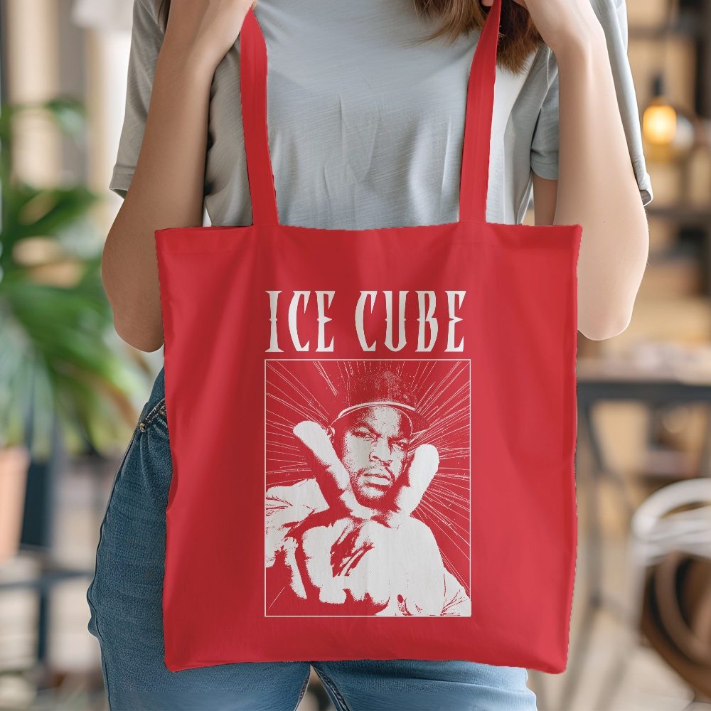 Tote bag coton bio Ice Cube avec un design de Ice Cube Peace blanc
