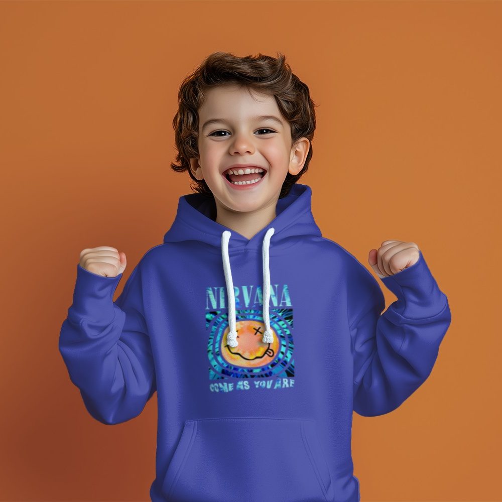 Pull à capuche Enfant Nirvana avec un design de Nirvana Come As You Are bleu