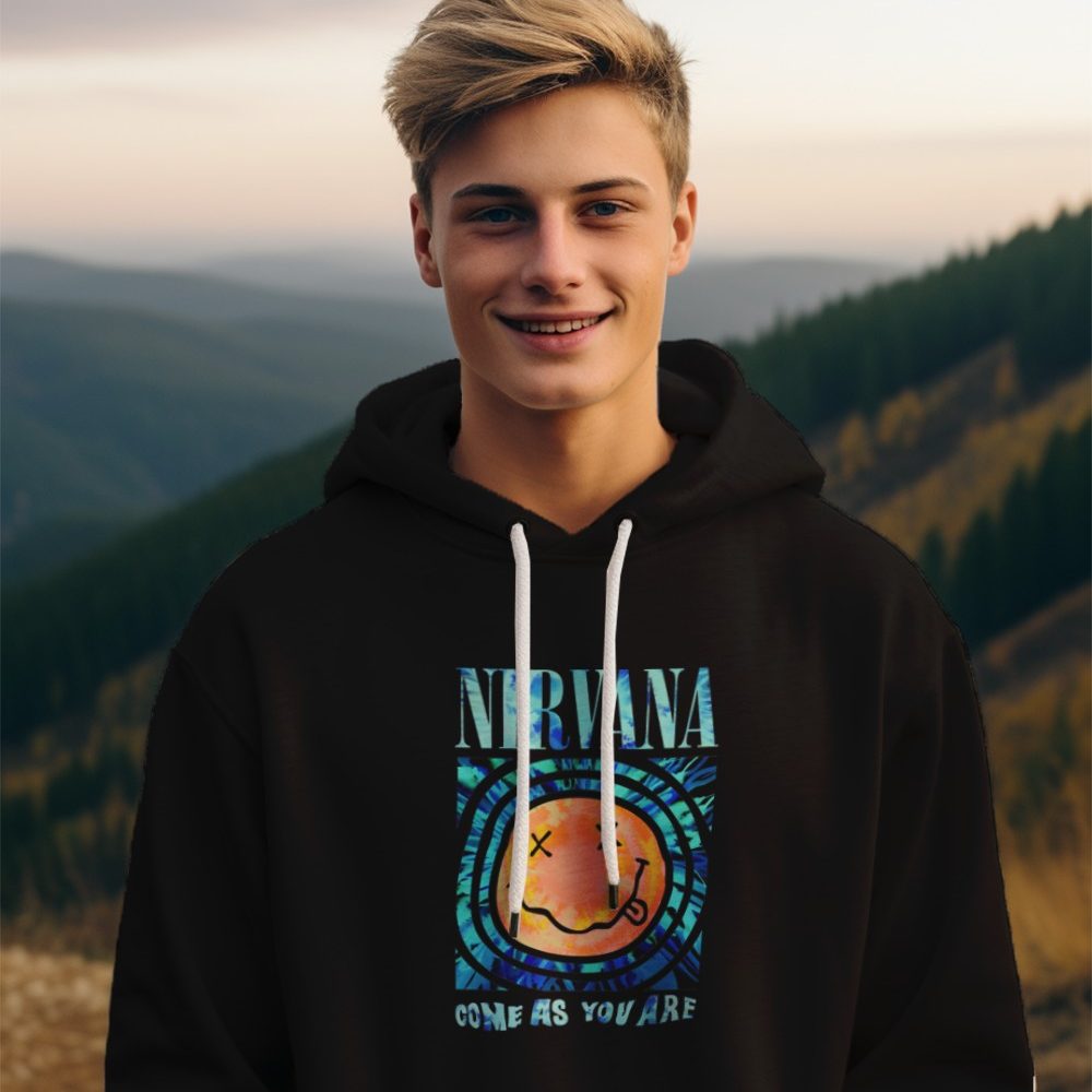 Pull à capuche Enfant Nirvana avec un design de Nirvana Come As You Are bleu