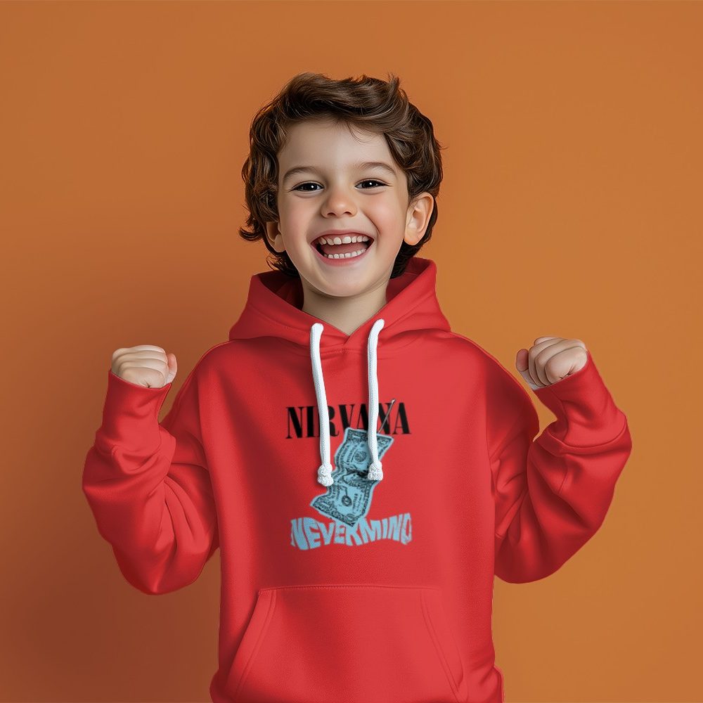 Pull à capuche Enfant Nirvana avec un design de Nirvana Nevermind blanc