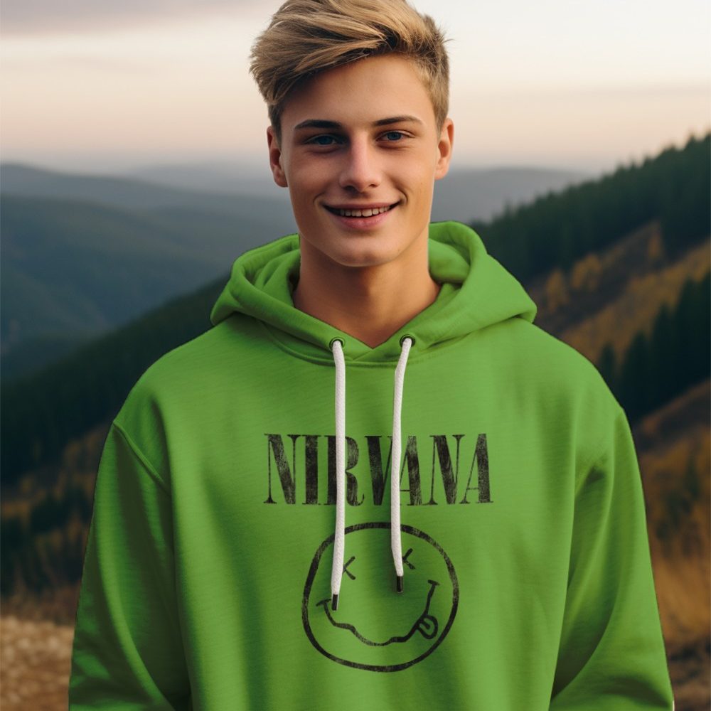 Pull à capuche Enfant Nirvana avec un design de Nirvana Smiley noir
