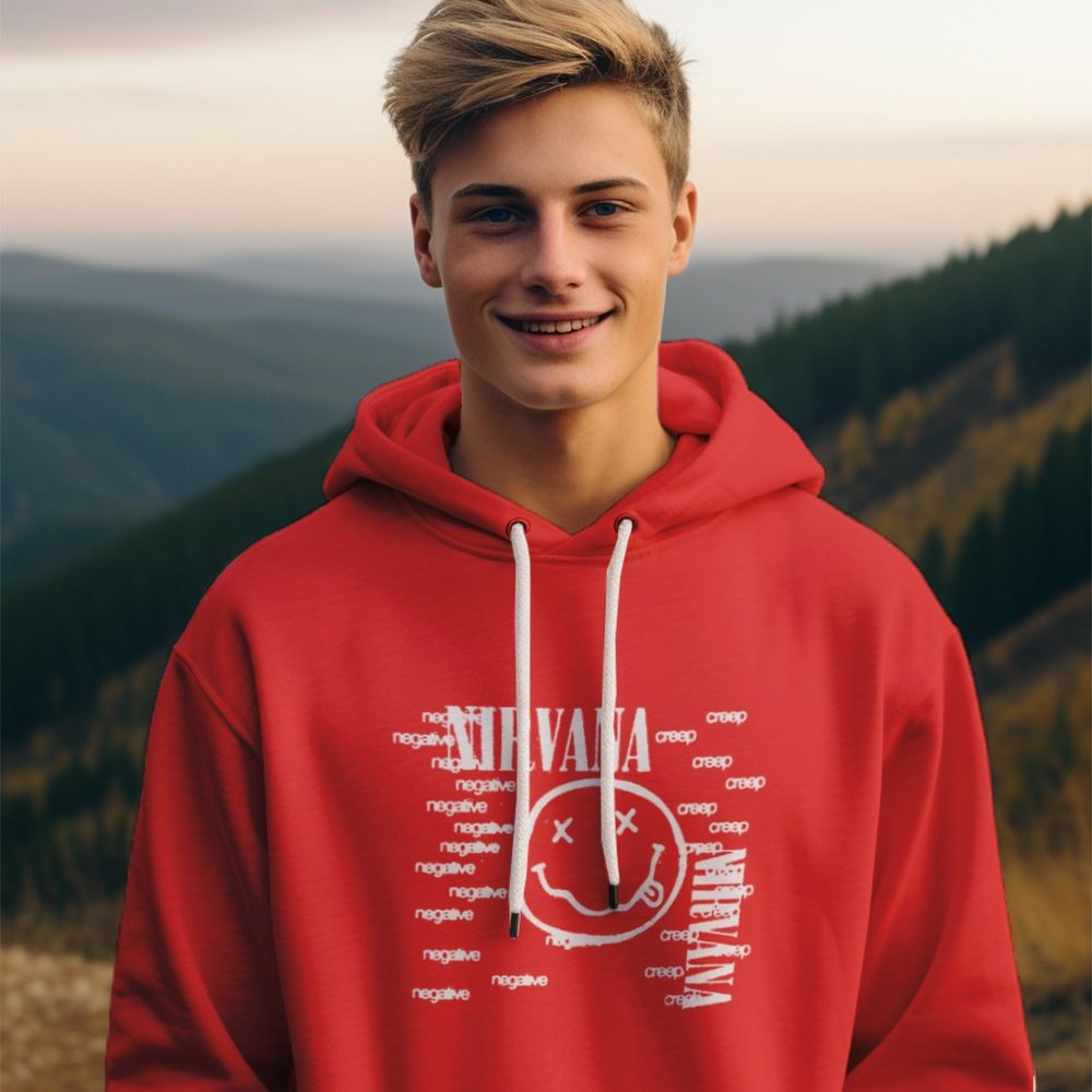 Pull à capuche Enfant Nirvana avec un design de Nirvana Negative Creep blanc