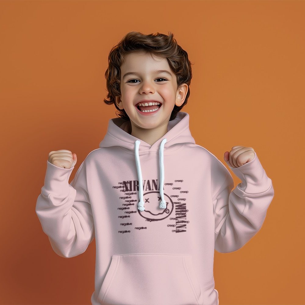 Pull à capuche Enfant Nirvana avec un design de Nirvana Negative Creep bordeaux
