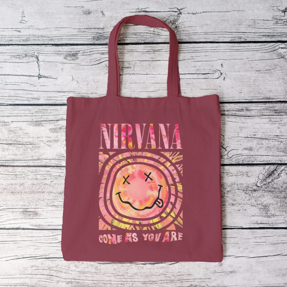 Tote bag coton bio Nirvana avec un design de Nirvana Come As You Are rose
