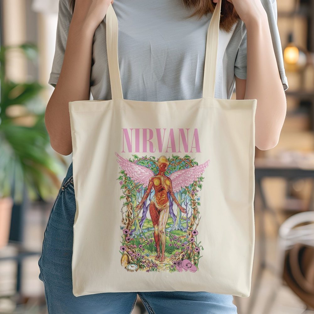 Tote bag coton bio Nirvana avec un design de Nirvana In Utero couleurs