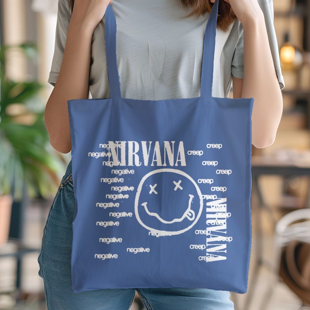 Tote bag coton bio Nirvana avec un design de Nirvana Negative Creep blanc